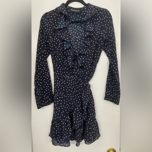 Realisation Alexandra Star Silk Warp Mini Dress Navy Size Small - Picture 4 of 6